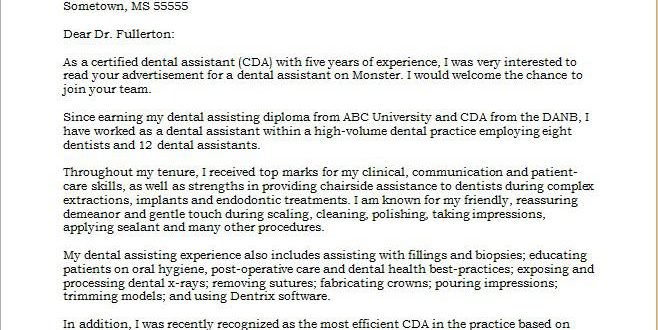 Cover Letter Template Dental Assistant  