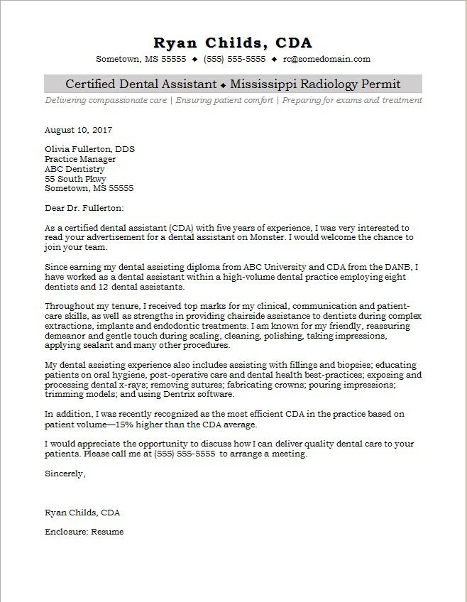 Cover Letter Template Dental Assistant  