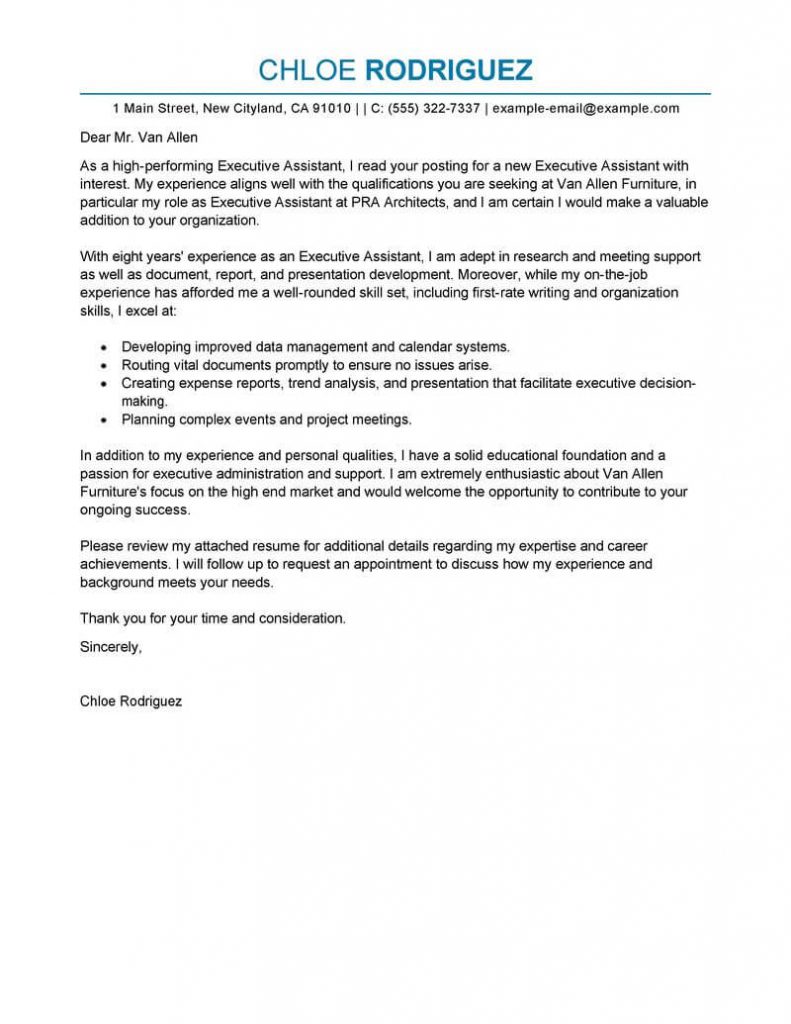 Cover Letter Template Executive Assistant  