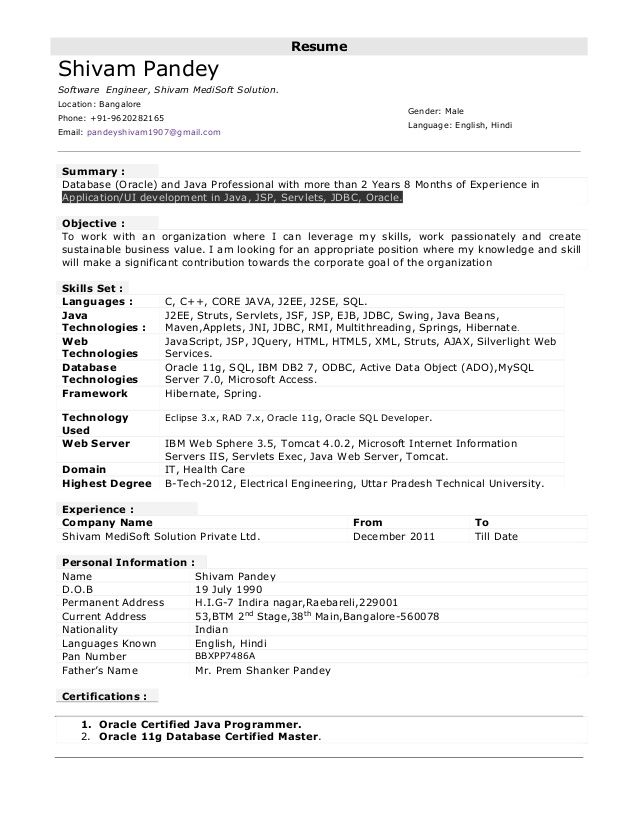 Resume Format 8 Year Experience  