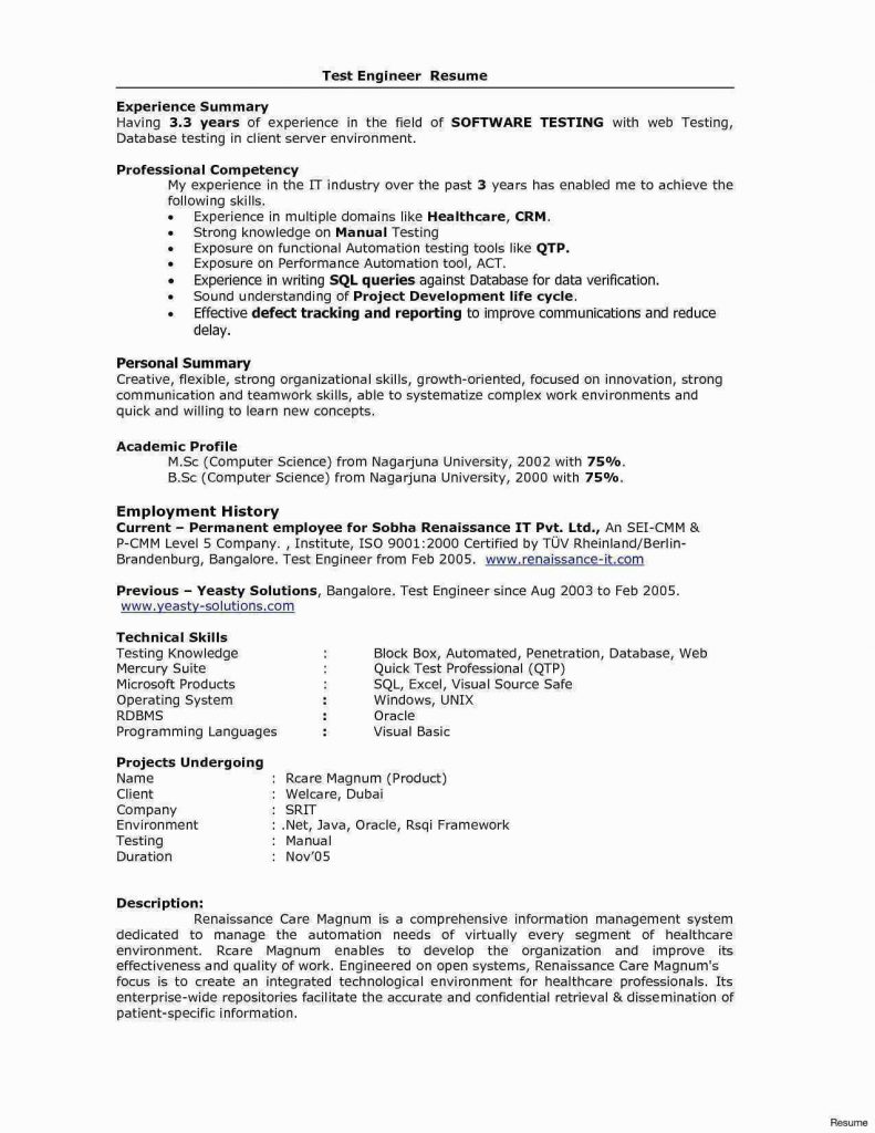 Resume Format 1 Year Experienced Software Engineer  