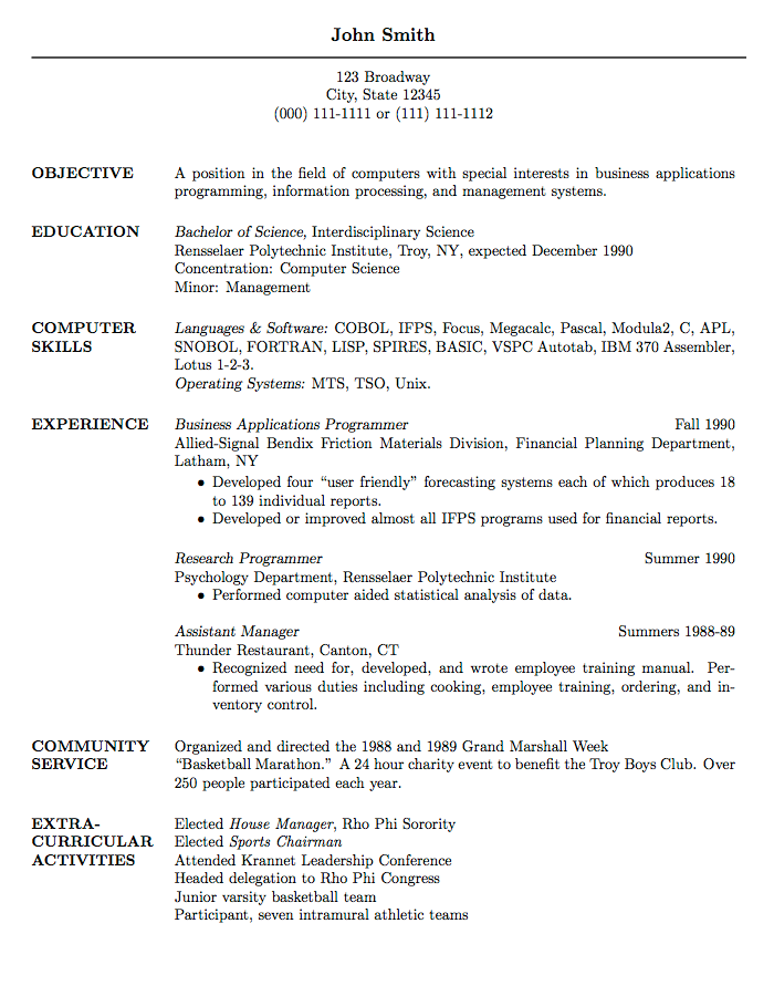 Cv Template For Grad School  