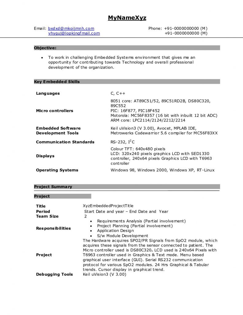 B E Ece Resume Format  