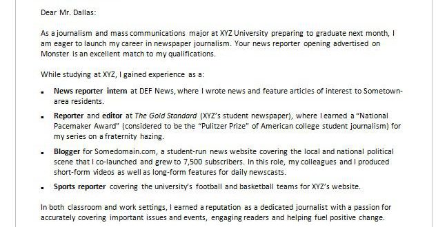 Journalism Cover Letter Template  