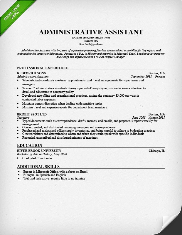 Resume Format Administrative Assistant  