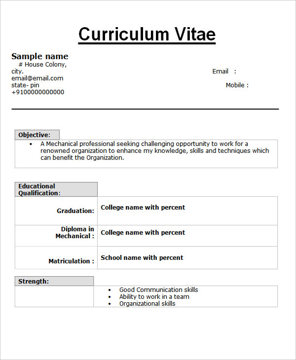 A Resume Format For Fresher  