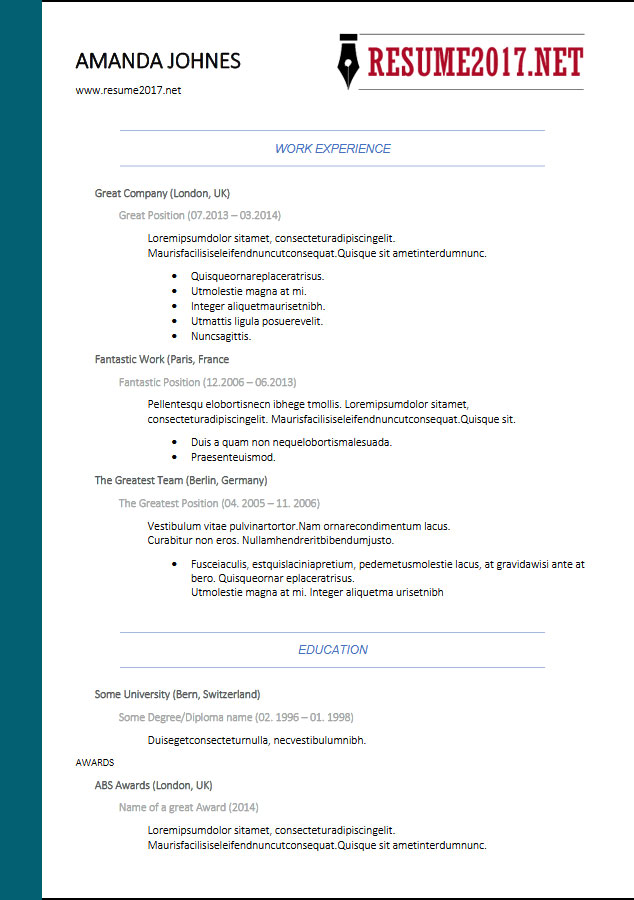 Resume Format Template 2018  