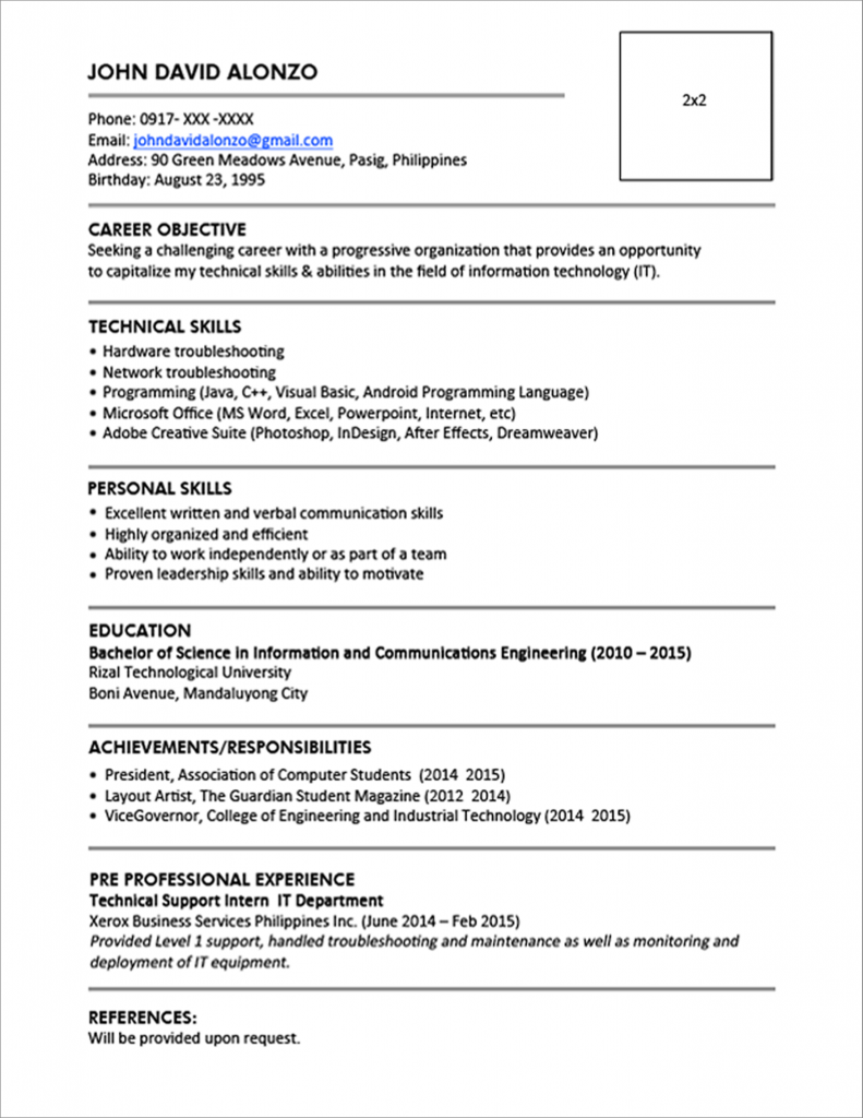 Resume Format New Graduate  