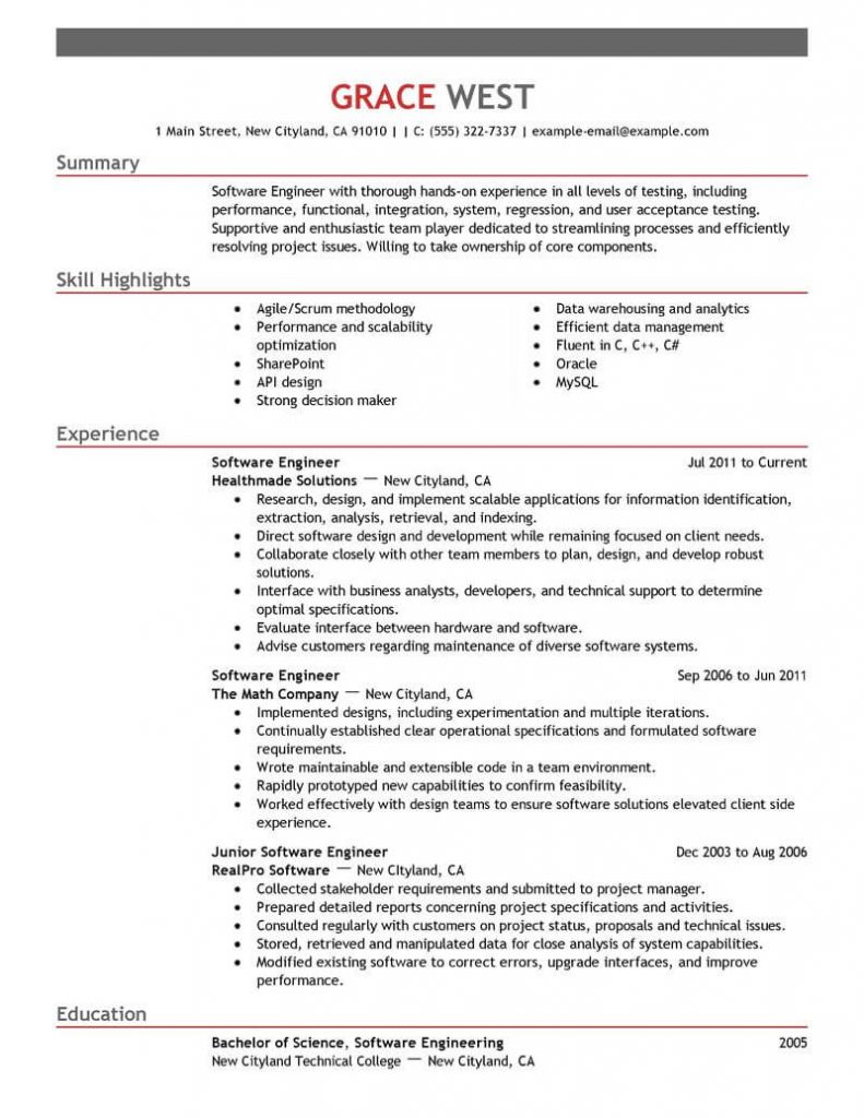 Resume Format Software Engineer  