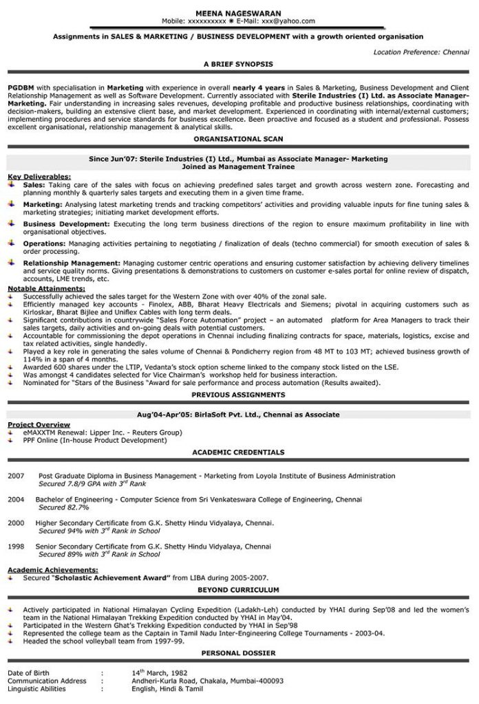 Resume Format For 5 Years Experience In Sales  