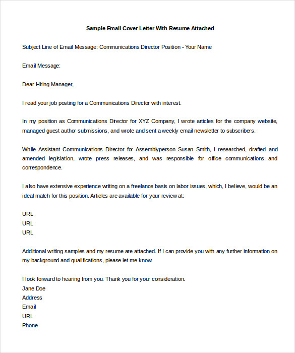 Simple Email Cover Letter Template  