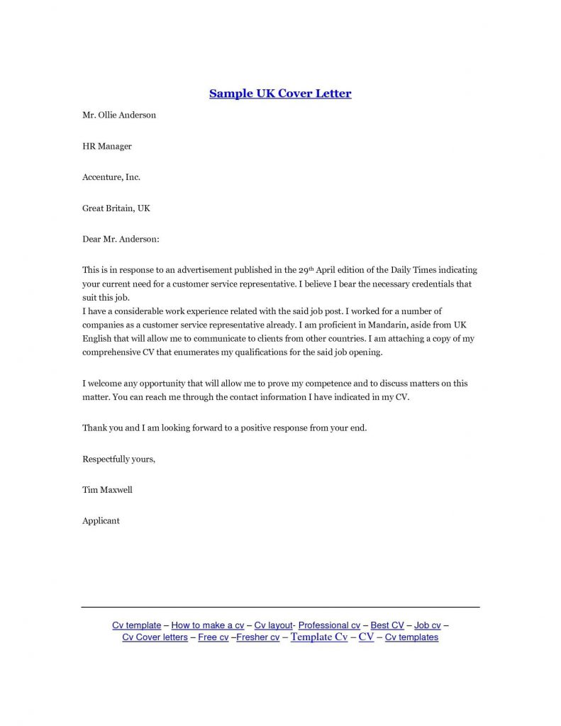 Cover Letter Template Uk 2018  