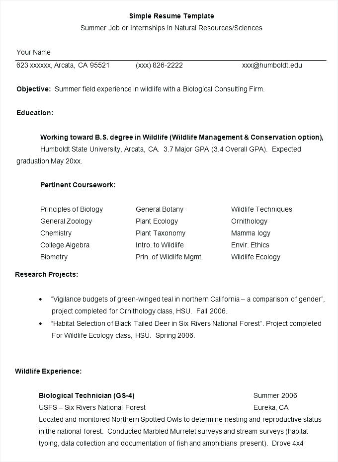 Resume Format For Msc Zoology  