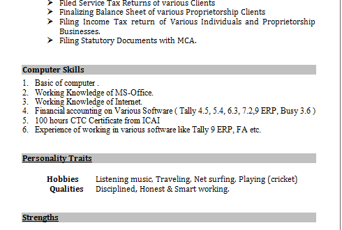 Resume Format For Tally Erp 9  