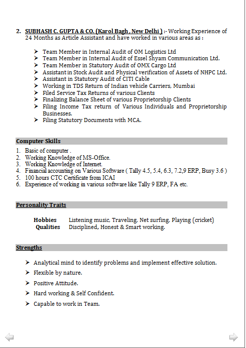 Resume Format For Tally Erp 9  