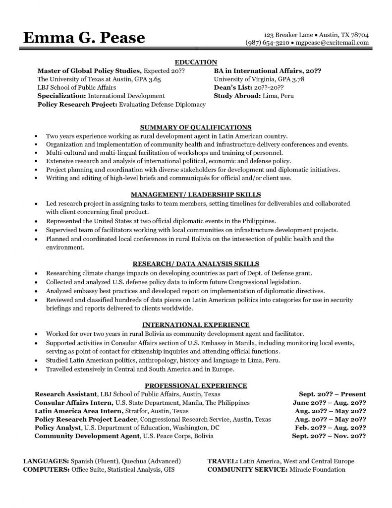 Resume Format Without Dates  