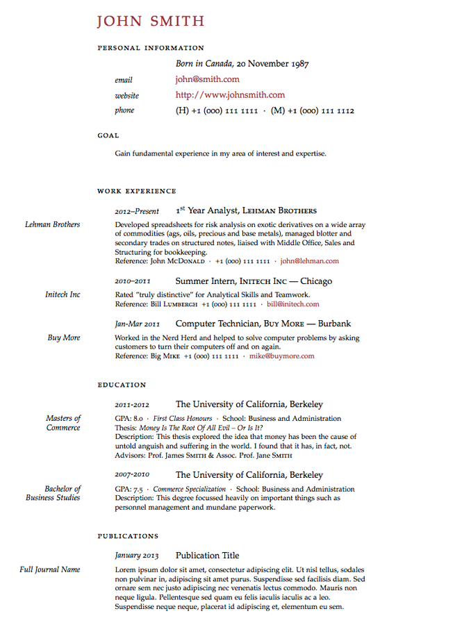 Cv Template Academic Latex  