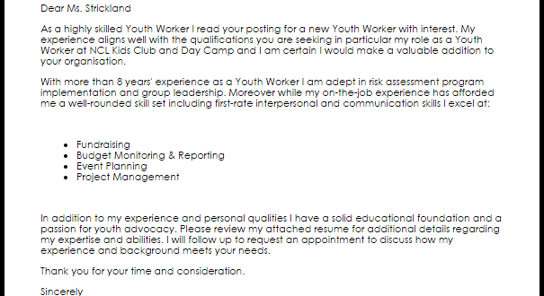 Cover Letter Template Youth Worker  