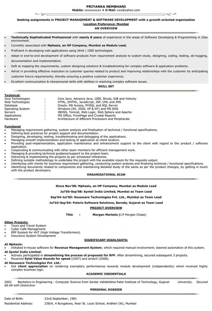 Resume Format 5 Years Experience  