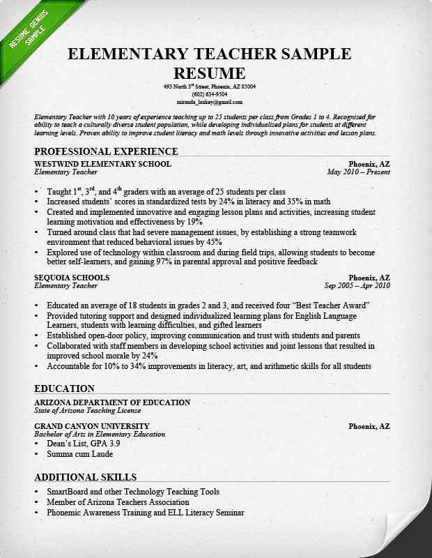 Resume Format Teacher  