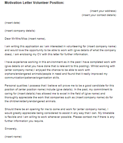 Cover Letter Template Volunteer Position  