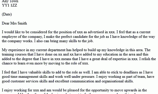 Cover Letter Template For Internal Position  
