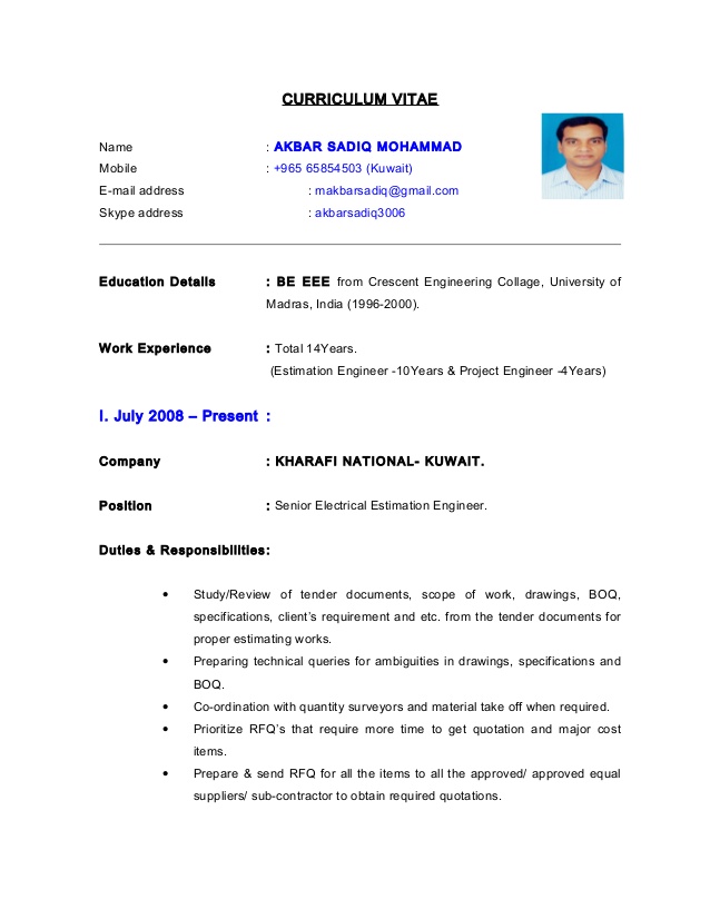 Resume Format Kuwait  