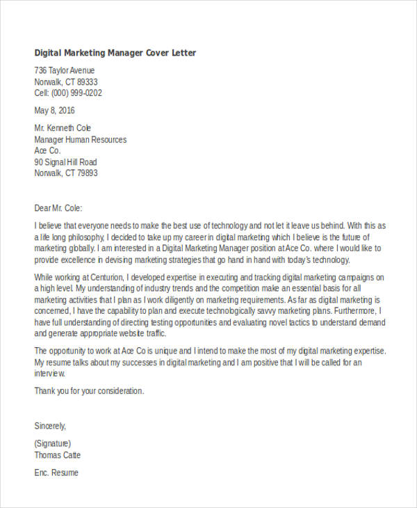 Cover Letter Template Marketing  