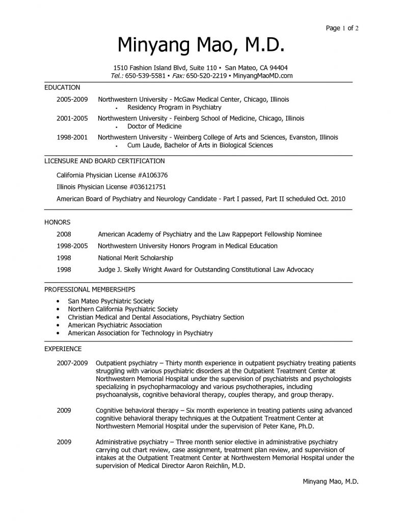 Cv Template Medical School  