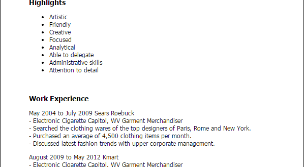 Resume Format Garment Industry  