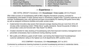 Resume Format Housekeeping  