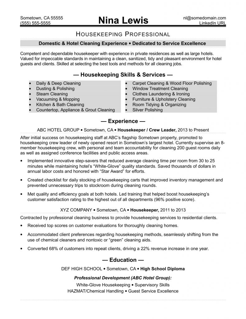 Resume Format Housekeeping  