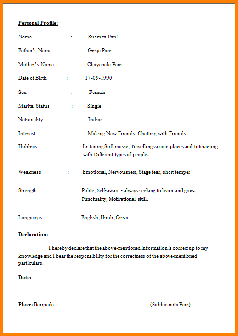 Resume Format India  