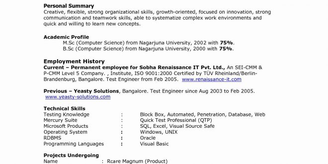 Resume Format For 5 Years Experience In Testing  