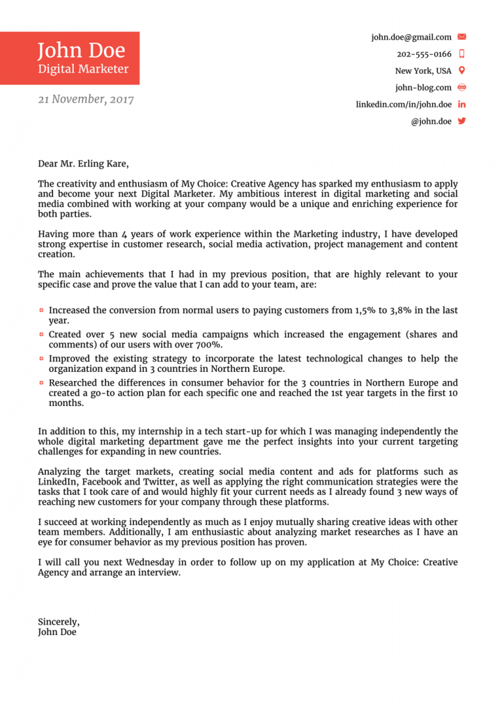 Cover Letter Template Professional  