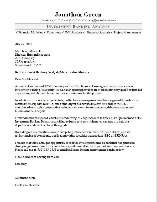 Cover Letter Template Investment Banking  