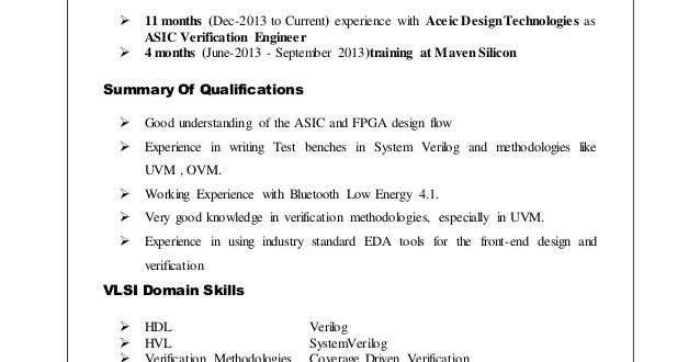 Resume Format Vlsi Design Engineer  