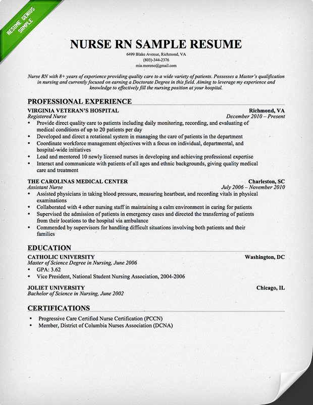 Resume Format Nursing  