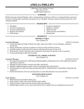 Resume Format Restaurant  