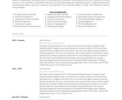 Resume Format Veterinary Doctor  