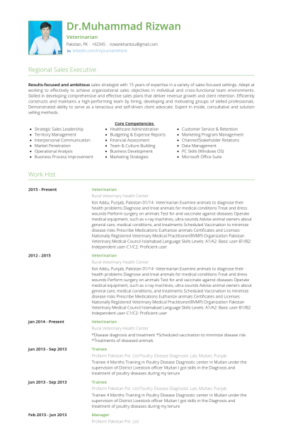 Resume Format Veterinary Doctor  