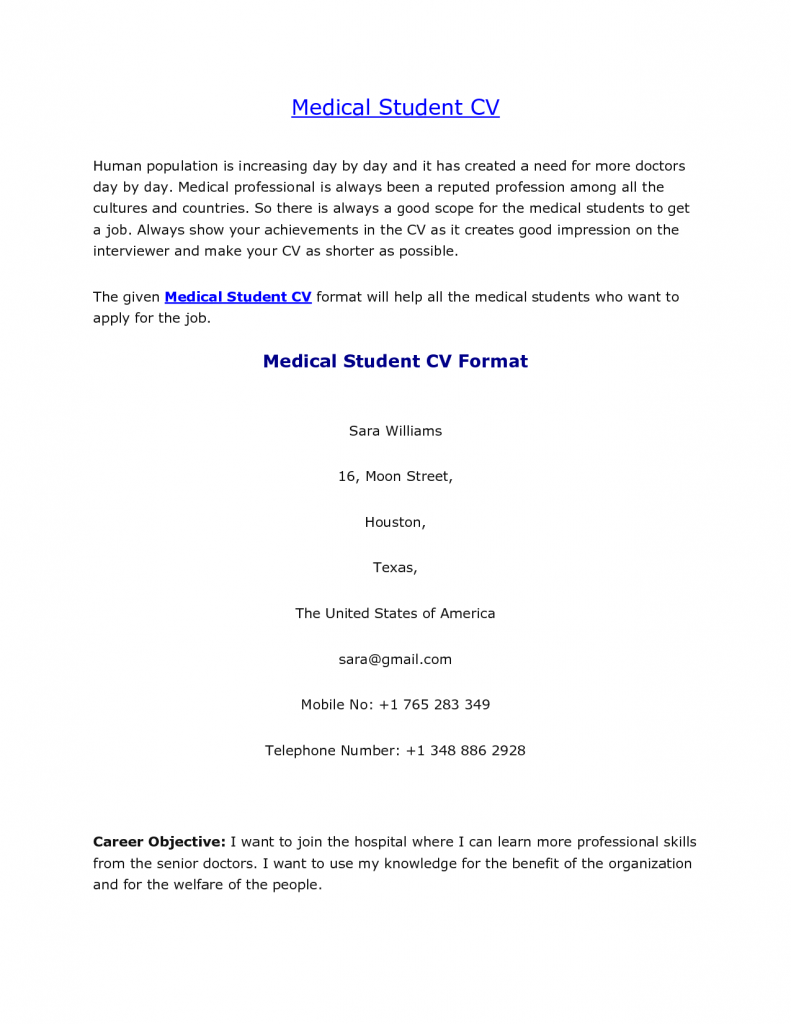 Cv Template Medical Student  