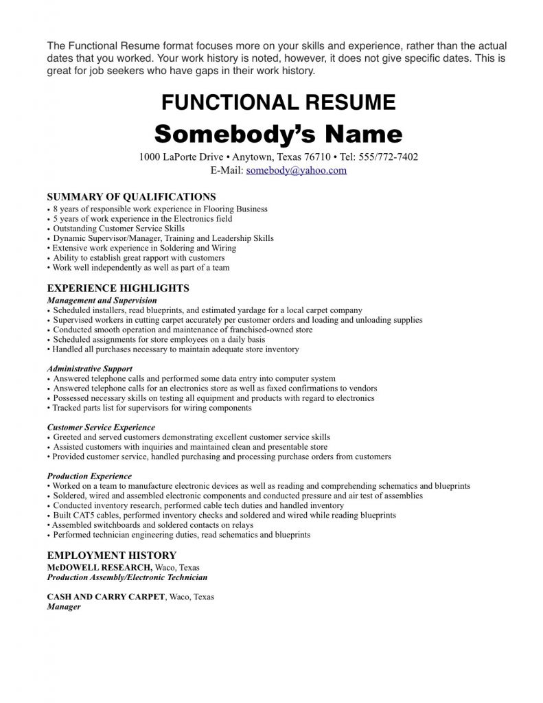 Resume Format One Job  