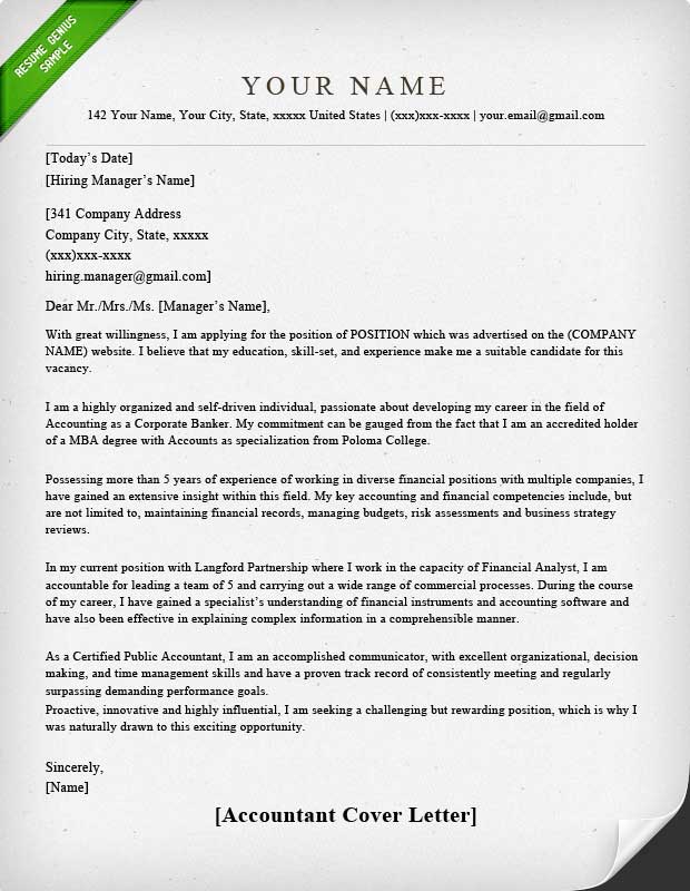 Cover Letter Template Accounting  