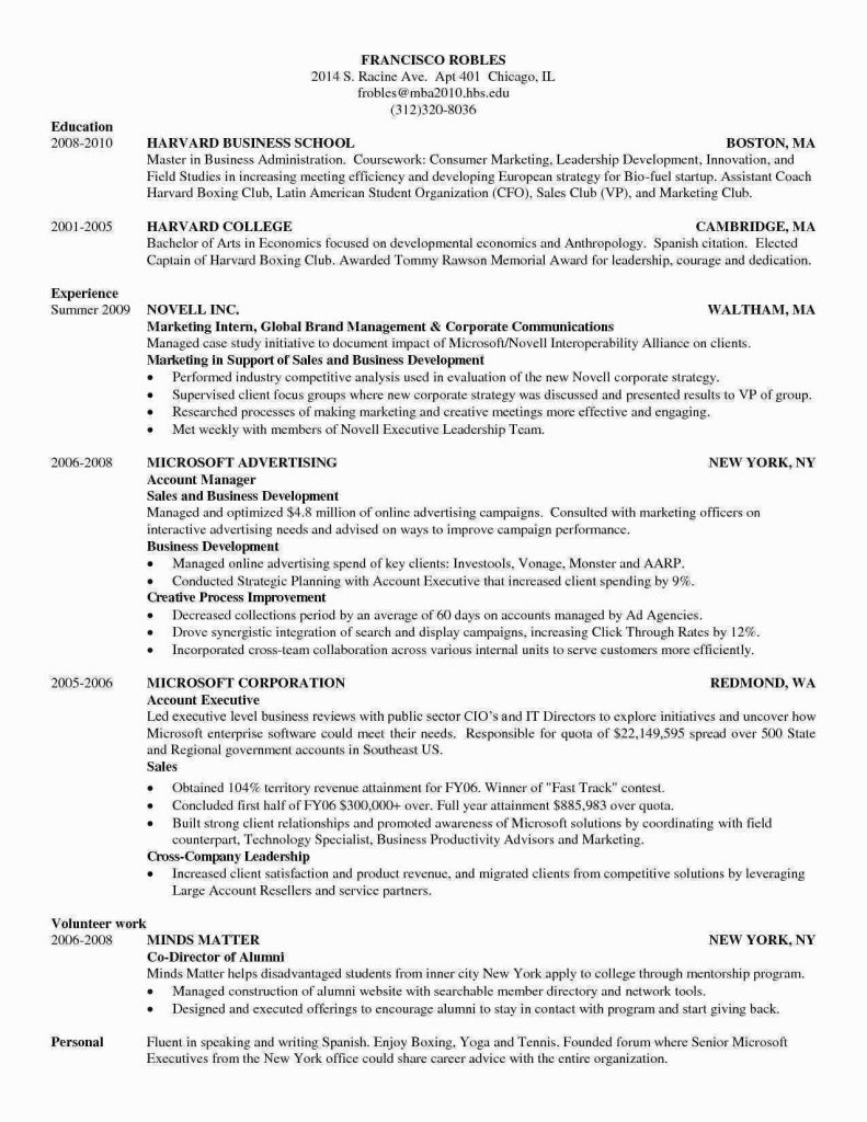 Resume Format Harvard Business School  