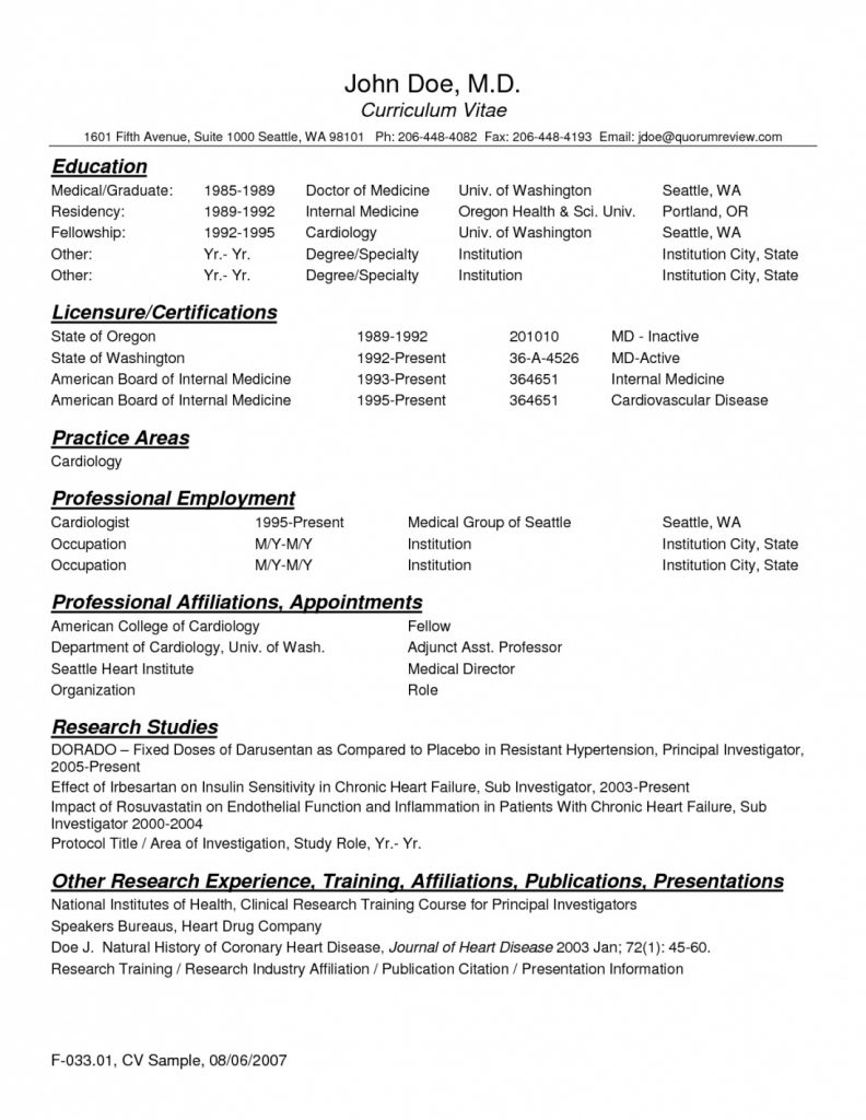 Cv Template For Residency  