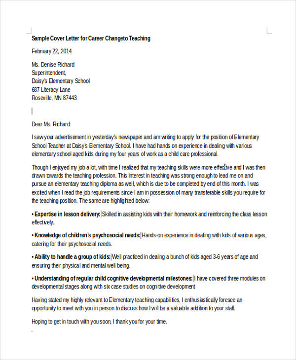 Cover Letter Template When Changing Careers  