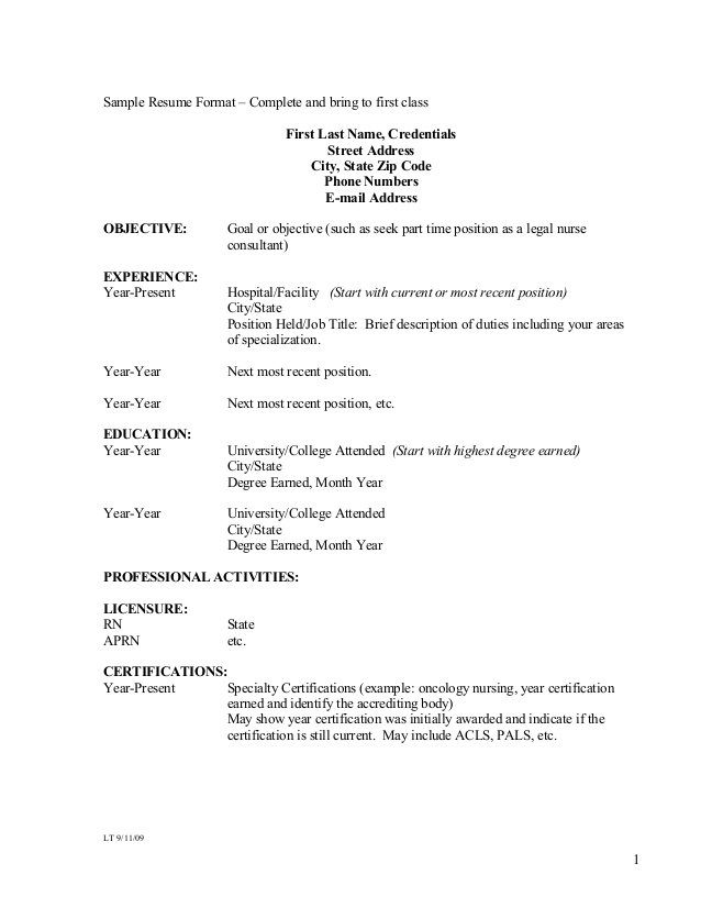 Resume Format Names  