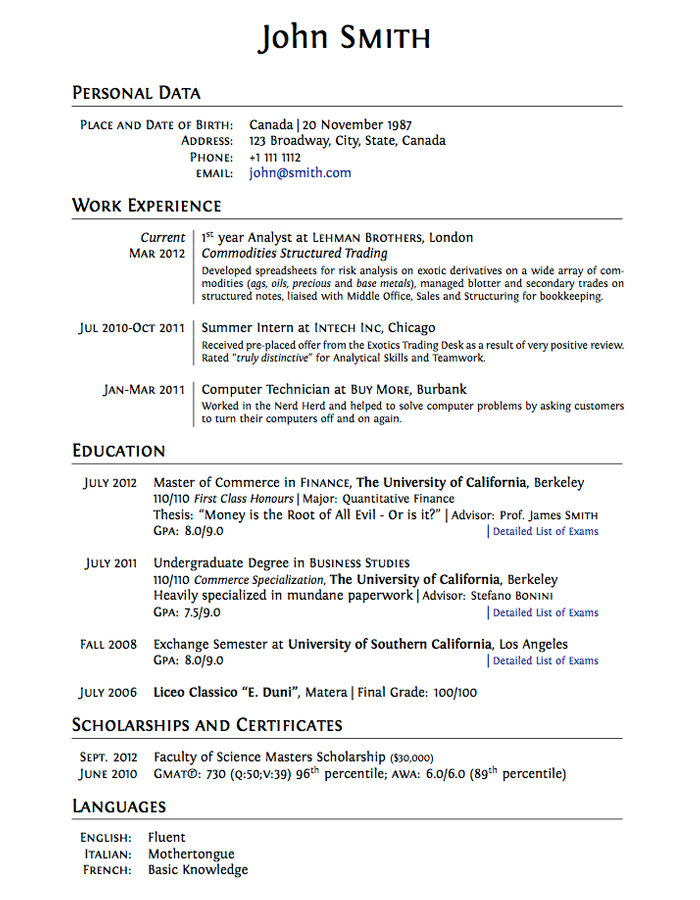 Cv Template Graduate Student  